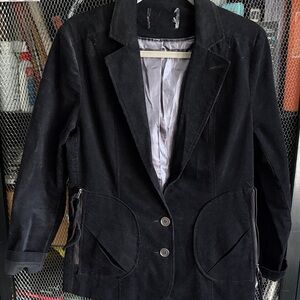 Katie J NYC Black Corduroy Blazer with Zip Pocket Detail